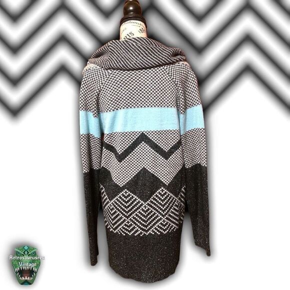 Vintage Y2K Metallic Glitter Cowl Neck Off the Shoulder Oversized Sweater, Large - Picture 3 of 9